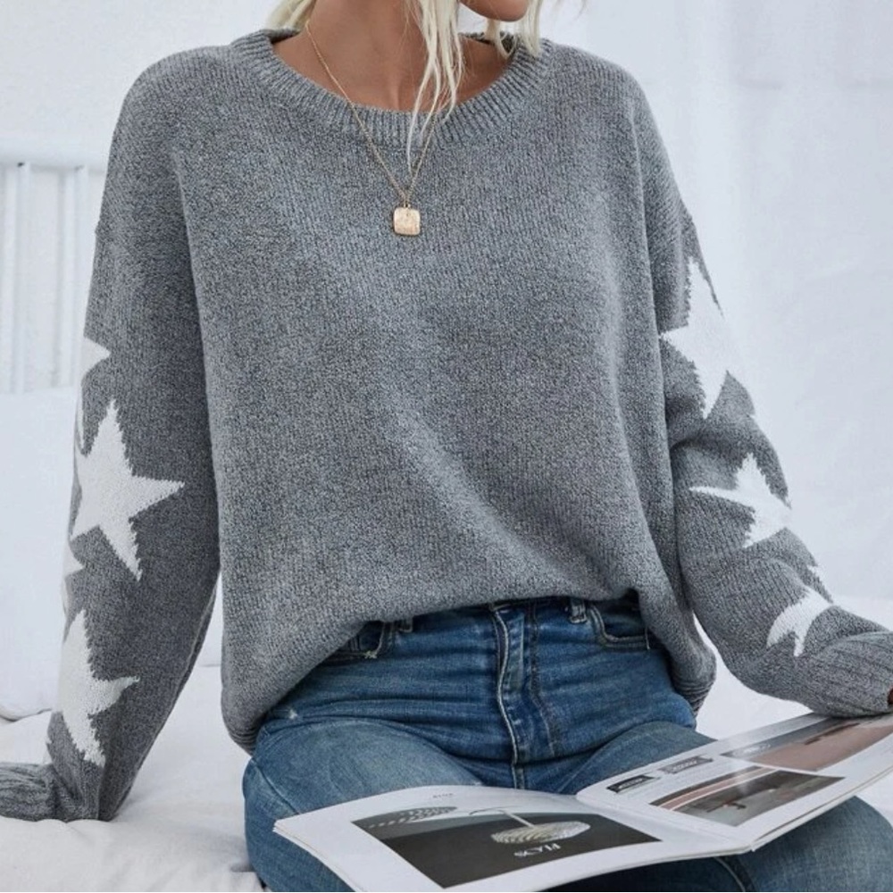 Boho stars print sleeve knit sweater top